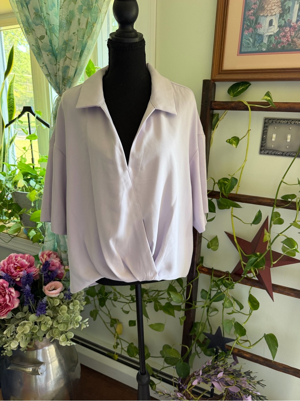 Calvin Klein Lavender Surplice Wrap Blouse